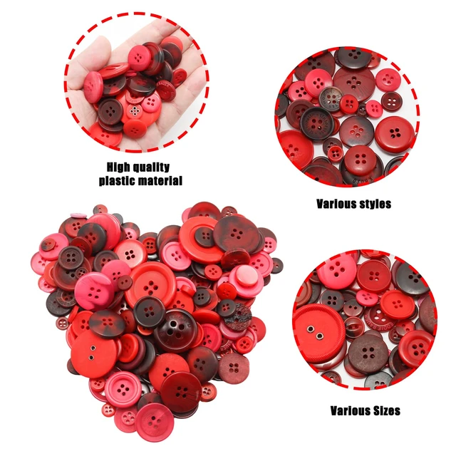 Alt view image 4 of 7 - About 300 Pcs Red Resion Buttons for Crafts, 4 Holes Assorted Sizes Resin Buttons, for Crafting, Arts, DIY, Decoration, Sewing (Red)