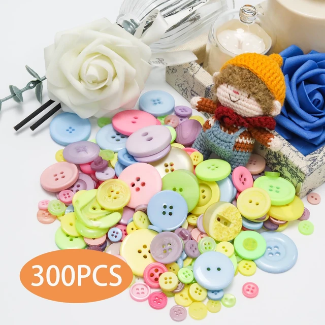 Alt view image 2 of 7 - About 300 Pcs Macaroon Resion Buttons for Crafts, 4 Holes Assorted Sizes Resin Buttons, for Crafting, Arts, DIY, Decoration, Sewing (Macaroon)