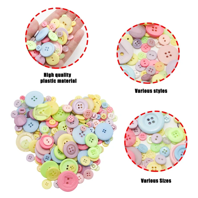 Alt view image 4 of 7 - About 300 Pcs Macaroon Resion Buttons for Crafts, 4 Holes Assorted Sizes Resin Buttons, for Crafting, Arts, DIY, Decoration, Sewing (Macaroon)