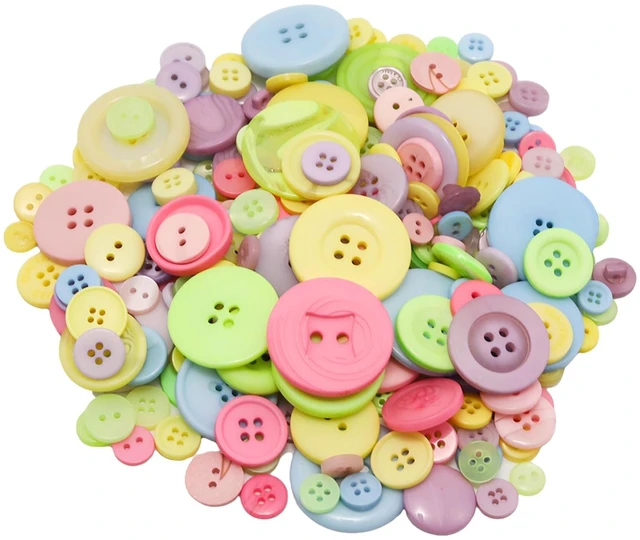 Main image of About 300 Pcs Macaroon Resion Buttons for Crafts, 4 Holes Assorted Sizes Resin Buttons, for Crafting, Arts, DIY, Decoration, Sewing (Macaroon)