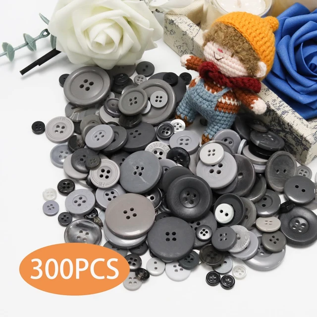 Alt view image 2 of 7 - About 300 Pcs Grey Resion Buttons for Crafts, 4 Holes Assorted Sizes Resin Buttons, for Crafting, Arts, DIY, Decoration, Sewing (Grey)
