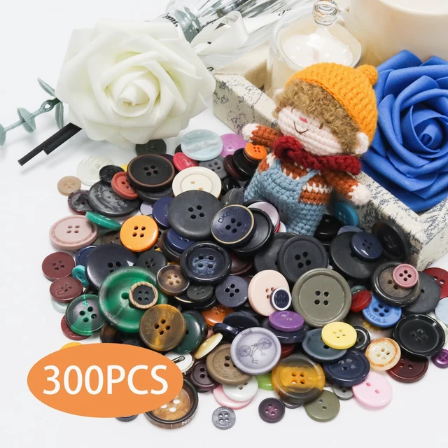 Alt view image 2 of 7 - About 300 Pcs Multicolor Resion Buttons for Crafts, 4 Holes Assorted Sizes Resin Buttons, for Crafting, Arts, DIY, Decoration, Sewing (Multicolor)