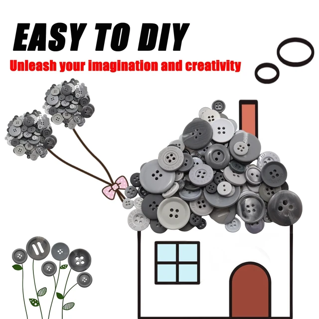 Alt view image 3 of 7 - About 300 Pcs Grey Resion Buttons for Crafts, 4 Holes Assorted Sizes Resin Buttons, for Crafting, Arts, DIY, Decoration, Sewing (Grey)