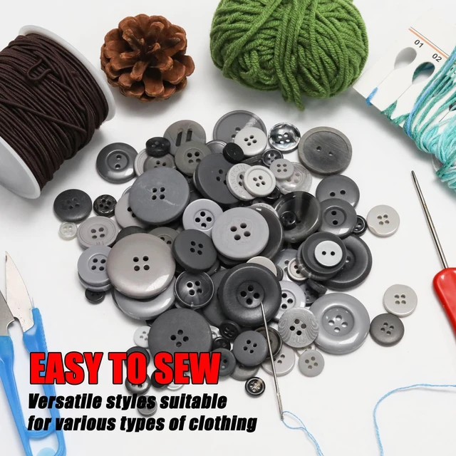 Alt view image 6 of 7 - About 300 Pcs Grey Resion Buttons for Crafts, 4 Holes Assorted Sizes Resin Buttons, for Crafting, Arts, DIY, Decoration, Sewing (Grey)