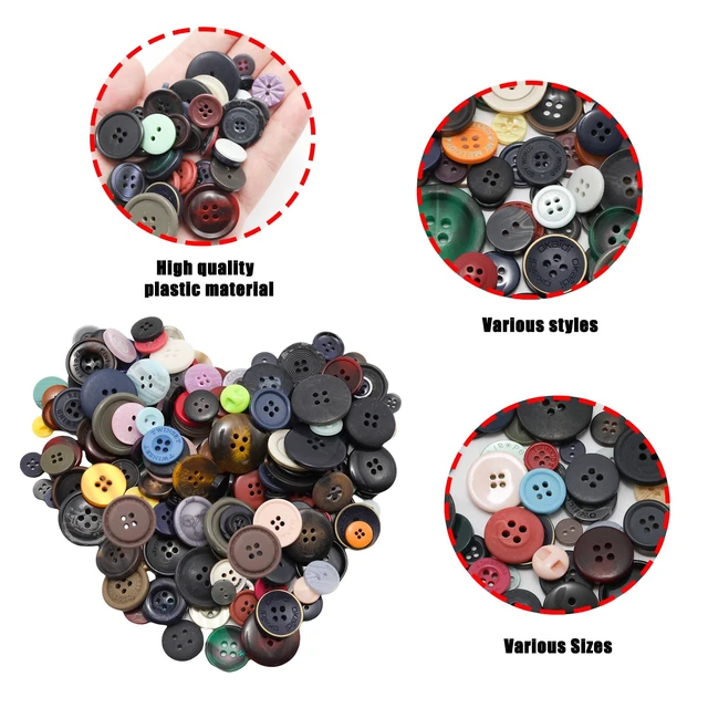 Alt view image 4 of 7 - About 300 Pcs Multicolor Resion Buttons for Crafts, 4 Holes Assorted Sizes Resin Buttons, for Crafting, Arts, DIY, Decoration, Sewing (Multicolor)