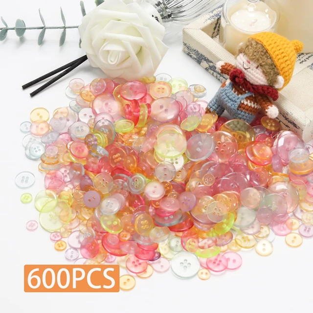 Alt view image 2 of 7 - 500-600 Pcs Clear Resion Buttons for Crafts, 4 Holes Assorted Sizes Resin Buttons, for Crafting, Arts, DIY, Decoration, Sewing (Clear)