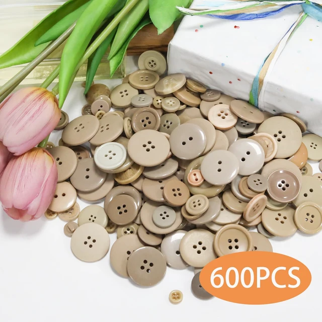 Alt view image 2 of 7 - 500-600 Pcs Beige Resion Buttons for Crafts, 4 Holes Assorted Sizes Resin Buttons, for Crafting, Arts, DIY, Decoration, Sewing (Beige)