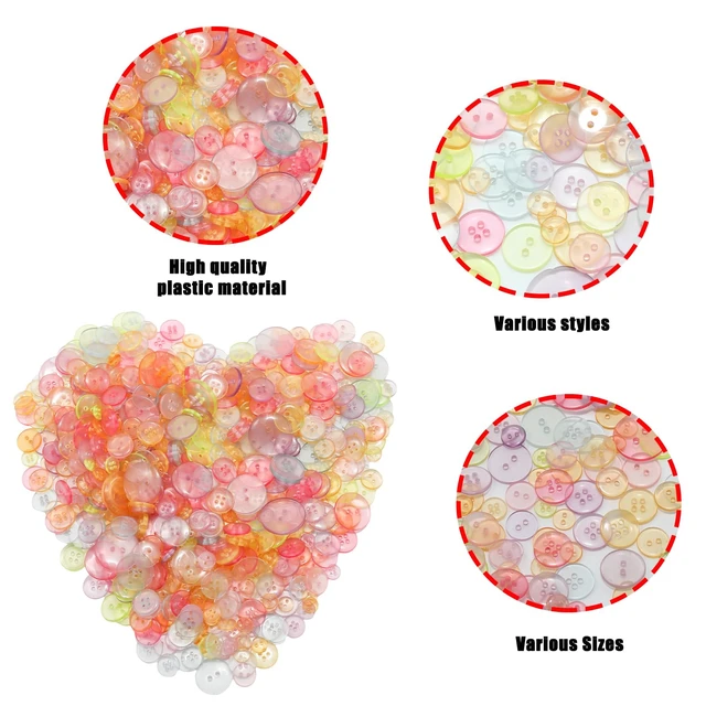 Alt view image 4 of 7 - 500-600 Pcs Clear Resion Buttons for Crafts, 4 Holes Assorted Sizes Resin Buttons, for Crafting, Arts, DIY, Decoration, Sewing (Clear)