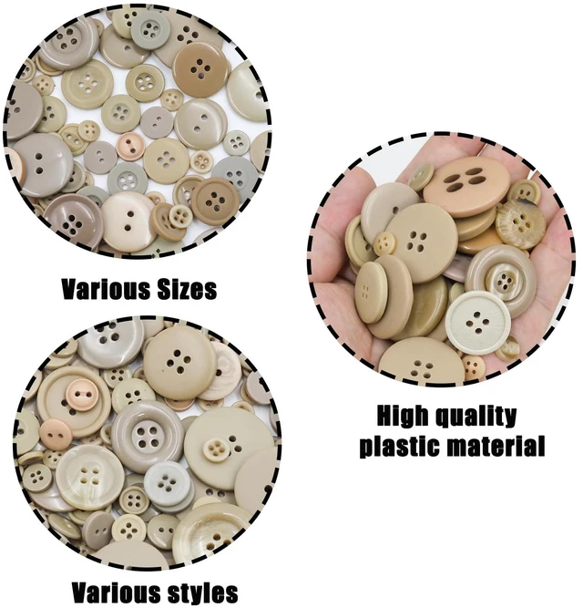 Alt view image 4 of 7 - 500-600 Pcs Beige Resion Buttons for Crafts, 4 Holes Assorted Sizes Resin Buttons, for Crafting, Arts, DIY, Decoration, Sewing (Beige)