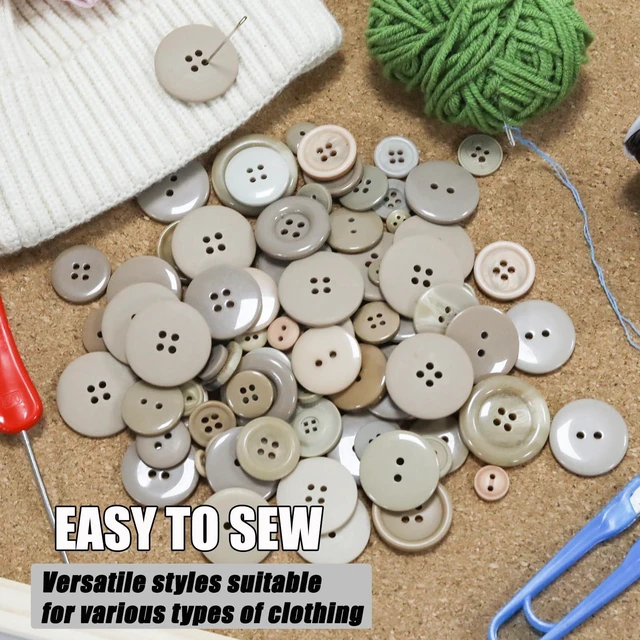 Alt view image 6 of 7 - 500-600 Pcs Beige Resion Buttons for Crafts, 4 Holes Assorted Sizes Resin Buttons, for Crafting, Arts, DIY, Decoration, Sewing (Beige)