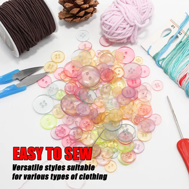 Alt view image 6 of 7 - 500-600 Pcs Clear Resion Buttons for Crafts, 4 Holes Assorted Sizes Resin Buttons, for Crafting, Arts, DIY, Decoration, Sewing (Clear)