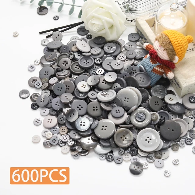 Alt view image 2 of 7 - 500-600 Pcs Grey Resion Buttons for Crafts, 4 Holes Assorted Sizes Resin Buttons, for Crafting, Arts, DIY, Decoration, Sewing (Grey)