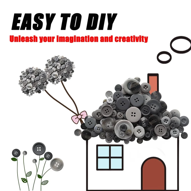 Alt view image 3 of 7 - 500-600 Pcs Grey Resion Buttons for Crafts, 4 Holes Assorted Sizes Resin Buttons, for Crafting, Arts, DIY, Decoration, Sewing (Grey)