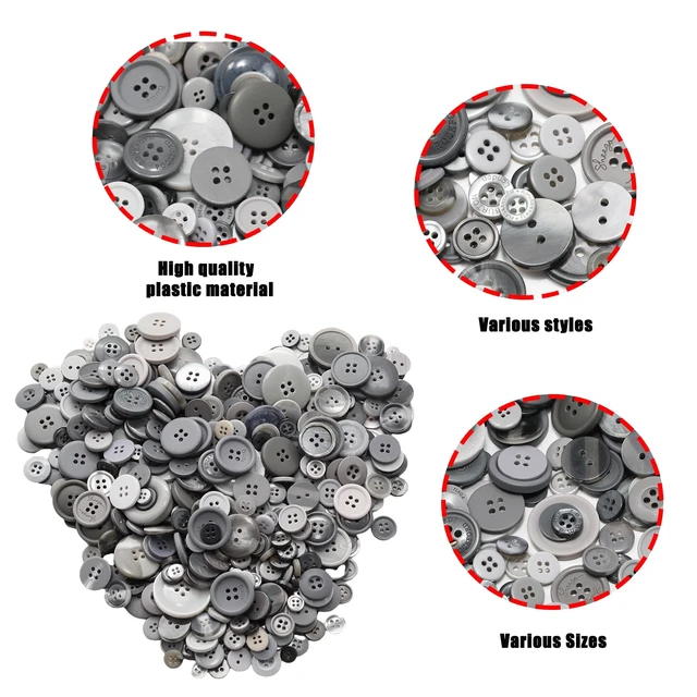 Alt view image 4 of 7 - 500-600 Pcs Grey Resion Buttons for Crafts, 4 Holes Assorted Sizes Resin Buttons, for Crafting, Arts, DIY, Decoration, Sewing (Grey)