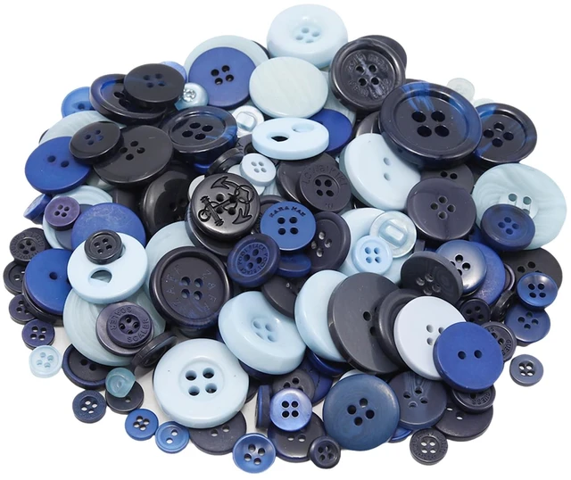 Main image of About 300 Pcs Blue Resion Buttons for Crafts, 4 Holes Assorted Sizes Resin Buttons, for Crafting, Arts, DIY, Decoration, Sewing (Blue)