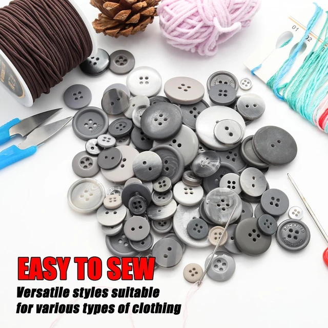 Alt view image 6 of 7 - 500-600 Pcs Grey Resion Buttons for Crafts, 4 Holes Assorted Sizes Resin Buttons, for Crafting, Arts, DIY, Decoration, Sewing (Grey)