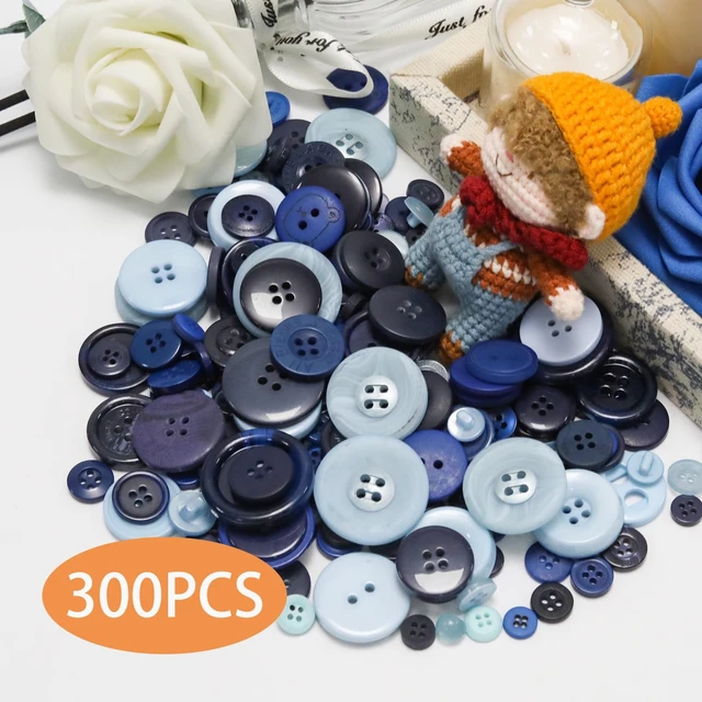 Alt view image 2 of 7 - About 300 Pcs Blue Resion Buttons for Crafts, 4 Holes Assorted Sizes Resin Buttons, for Crafting, Arts, DIY, Decoration, Sewing (Blue)