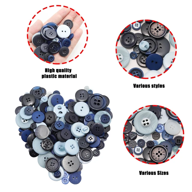 Alt view image 4 of 7 - About 300 Pcs Blue Resion Buttons for Crafts, 4 Holes Assorted Sizes Resin Buttons, for Crafting, Arts, DIY, Decoration, Sewing (Blue)