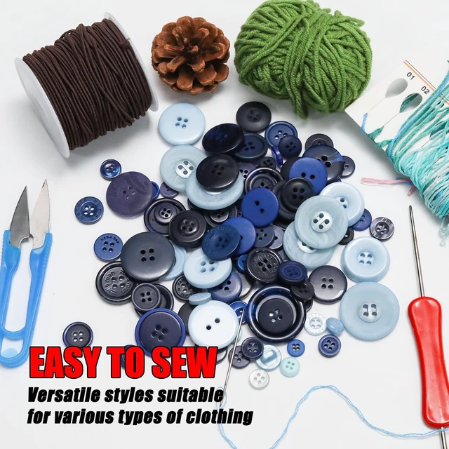 Alt view image 6 of 7 - About 300 Pcs Blue Resion Buttons for Crafts, 4 Holes Assorted Sizes Resin Buttons, for Crafting, Arts, DIY, Decoration, Sewing (Blue)