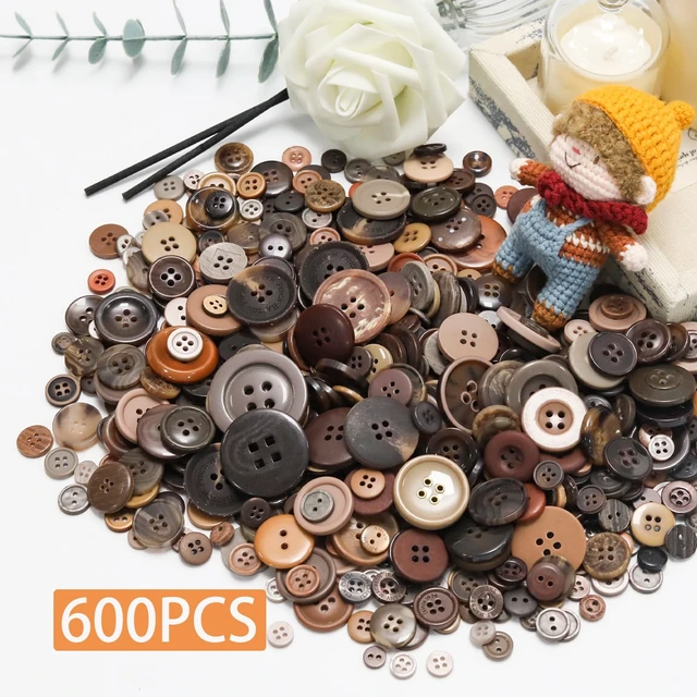 Alt view image 2 of 7 - 500-600 Pcs Brown Resion Buttons for Crafts, 4 Holes Assorted Sizes Resin Buttons, for Crafting, Arts, DIY, Decoration, Sewing (Brown)