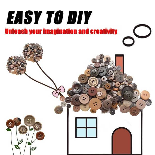 Alt view image 3 of 7 - 500-600 Pcs Brown Resion Buttons for Crafts, 4 Holes Assorted Sizes Resin Buttons, for Crafting, Arts, DIY, Decoration, Sewing (Brown)