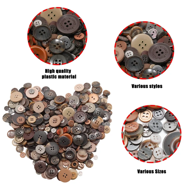 Alt view image 4 of 7 - 500-600 Pcs Brown Resion Buttons for Crafts, 4 Holes Assorted Sizes Resin Buttons, for Crafting, Arts, DIY, Decoration, Sewing (Brown)