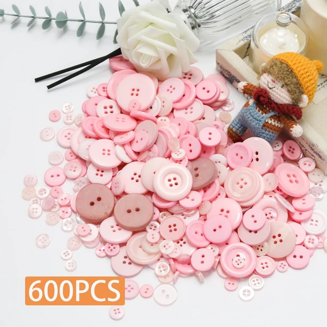 Alt view image 2 of 7 - 500-600 Pcs Pink Resion Buttons for Crafts, 4 Holes Assorted Sizes Resin Buttons, for Crafting, Arts, DIY, Decoration, Sewing (Pink)