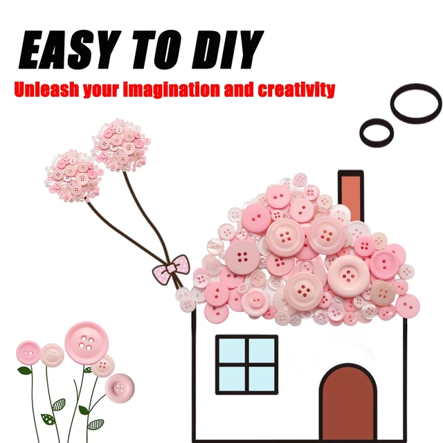 Alt view image 3 of 7 - 500-600 Pcs Pink Resion Buttons for Crafts, 4 Holes Assorted Sizes Resin Buttons, for Crafting, Arts, DIY, Decoration, Sewing (Pink)