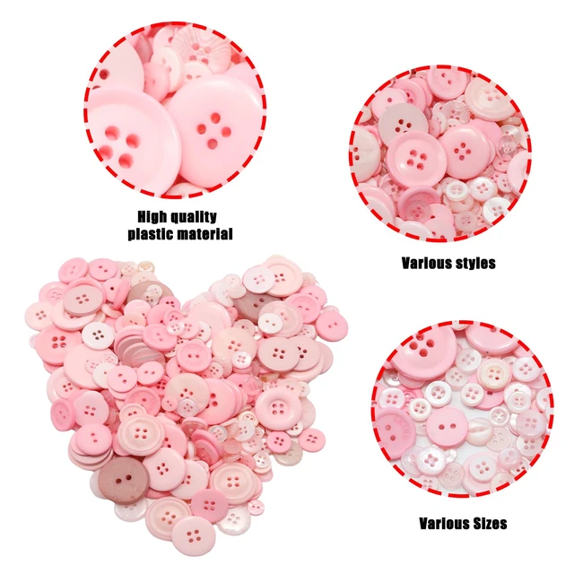 Alt view image 4 of 7 - 500-600 Pcs Pink Resion Buttons for Crafts, 4 Holes Assorted Sizes Resin Buttons, for Crafting, Arts, DIY, Decoration, Sewing (Pink)
