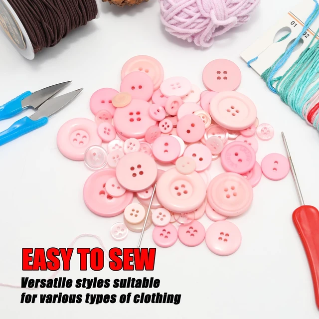 Alt view image 6 of 7 - 500-600 Pcs Pink Resion Buttons for Crafts, 4 Holes Assorted Sizes Resin Buttons, for Crafting, Arts, DIY, Decoration, Sewing (Pink)