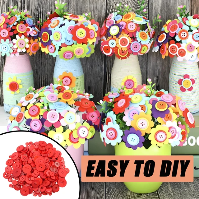 Alt view image 3 of 7 - 500-600 Pcs Red Resion Buttons for Crafts, 4 Holes Assorted Sizes Resin Buttons, for Crafting, Arts, DIY, Decoration, Sewing (Red 1)