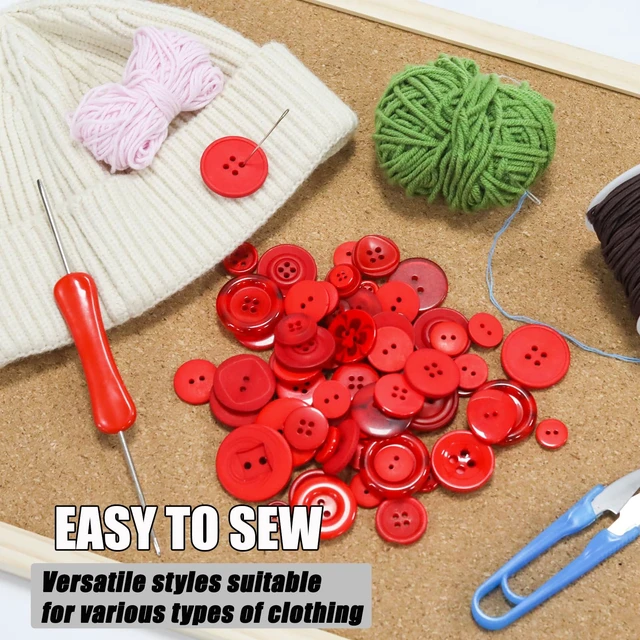 Alt view image 6 of 7 - 500-600 Pcs Red Resion Buttons for Crafts, 4 Holes Assorted Sizes Resin Buttons, for Crafting, Arts, DIY, Decoration, Sewing (Red 1)
