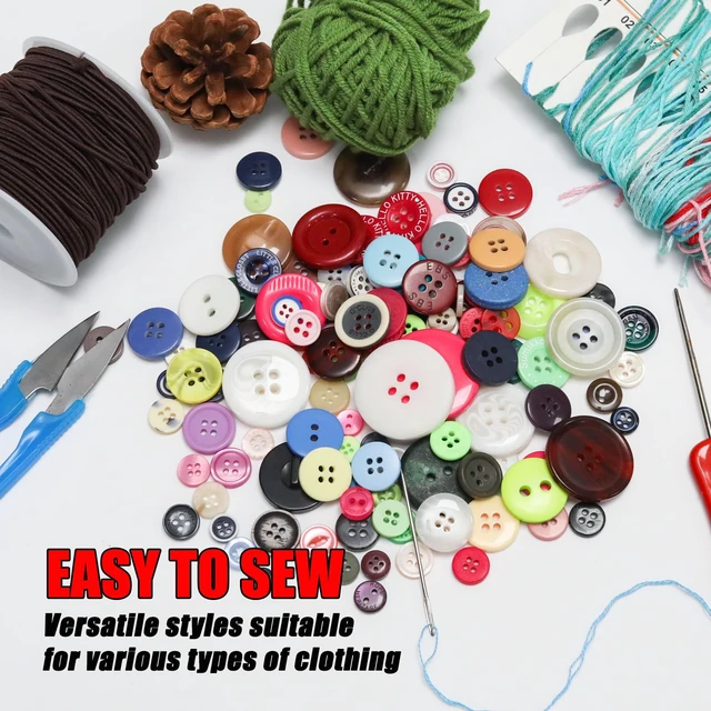 Alt view image 6 of 7 - About 300 Pcs Colorful Resion Buttons for Crafts, 4 Holes Assorted Sizes Resin Buttons, for Crafting, Arts, DIY, Decoration, Sewing (Colorful)