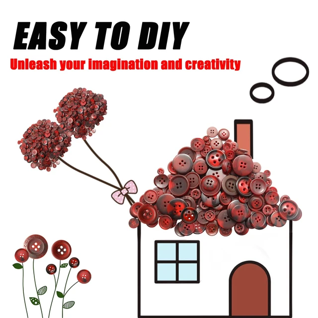 Alt view image 3 of 7 - 500-600 Pcs Dark Red Resion Buttons for Crafts, 4 Holes Assorted Sizes Resin Buttons, for Crafting, Arts, DIY, Decoration, Sewing (Dark Red)