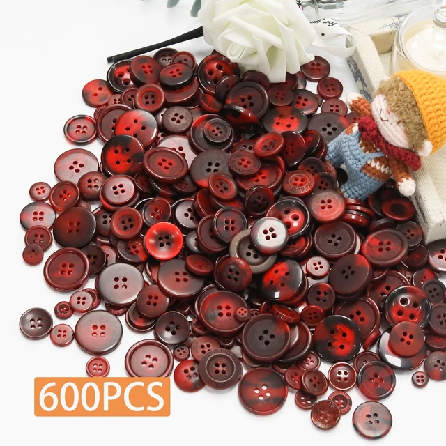 Alt view image 2 of 7 - 500-600 Pcs Dark Red Resion Buttons for Crafts, 4 Holes Assorted Sizes Resin Buttons, for Crafting, Arts, DIY, Decoration, Sewing (Dark Red)