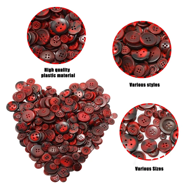 Alt view image 4 of 7 - 500-600 Pcs Dark Red Resion Buttons for Crafts, 4 Holes Assorted Sizes Resin Buttons, for Crafting, Arts, DIY, Decoration, Sewing (Dark Red)