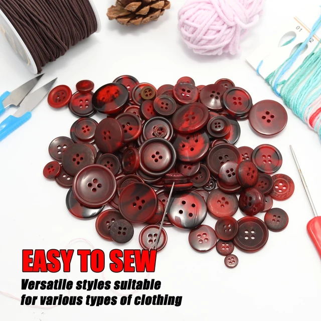 Alt view image 6 of 7 - 500-600 Pcs Dark Red Resion Buttons for Crafts, 4 Holes Assorted Sizes Resin Buttons, for Crafting, Arts, DIY, Decoration, Sewing (Dark Red)