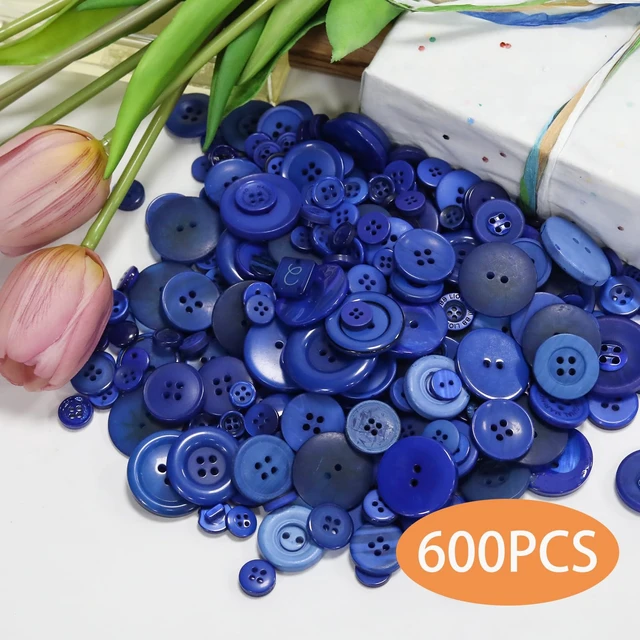 Alt view image 2 of 7 - 500-600 Pcs Blue Resion Buttons for Crafts, 4 Holes Assorted Sizes Resin Buttons, for Crafting, Arts, DIY, Decoration, Sewing (Dark Blue 1)