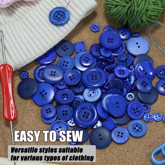 Alt view image 6 of 7 - 500-600 Pcs Blue Resion Buttons for Crafts, 4 Holes Assorted Sizes Resin Buttons, for Crafting, Arts, DIY, Decoration, Sewing (Dark Blue 1)