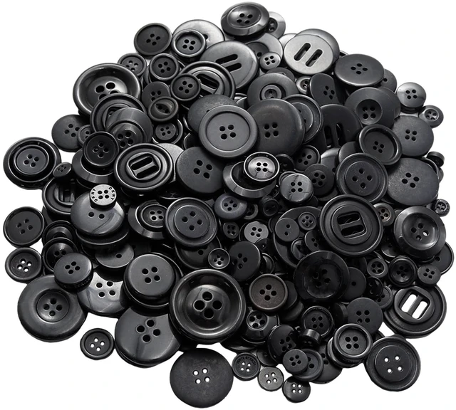 Main image of 500-600 Pcs Black Resion Buttons for Crafts, 4 Holes Assorted Sizes Resin Buttons, for Crafting, Arts, DIY, Decoration, Sewing (Black)