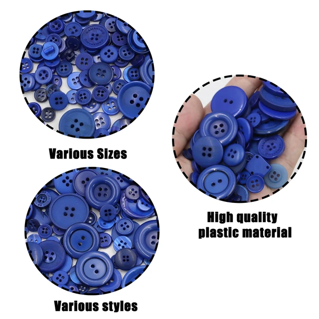 Alt view image 4 of 7 - 500-600 Pcs Blue Resion Buttons for Crafts, 4 Holes Assorted Sizes Resin Buttons, for Crafting, Arts, DIY, Decoration, Sewing (Dark Blue 1)