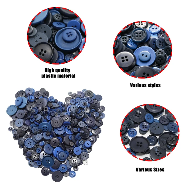 Alt view image 4 of 7 - 500-600 Pcs Dark Blue Resion Buttons for Crafts, 4 Holes Assorted Sizes Resin Buttons, for Crafting, Arts, DIY, Decoration, Sewing (Dark Blue)