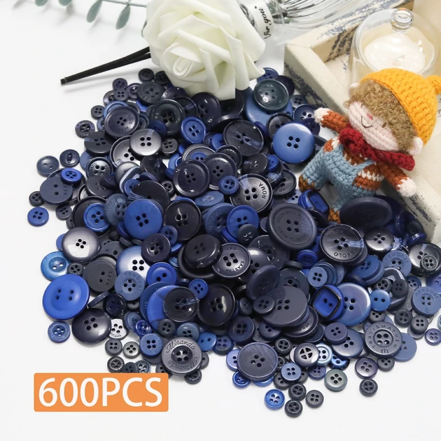 Alt view image 2 of 7 - 500-600 Pcs Dark Blue Resion Buttons for Crafts, 4 Holes Assorted Sizes Resin Buttons, for Crafting, Arts, DIY, Decoration, Sewing (Dark Blue)