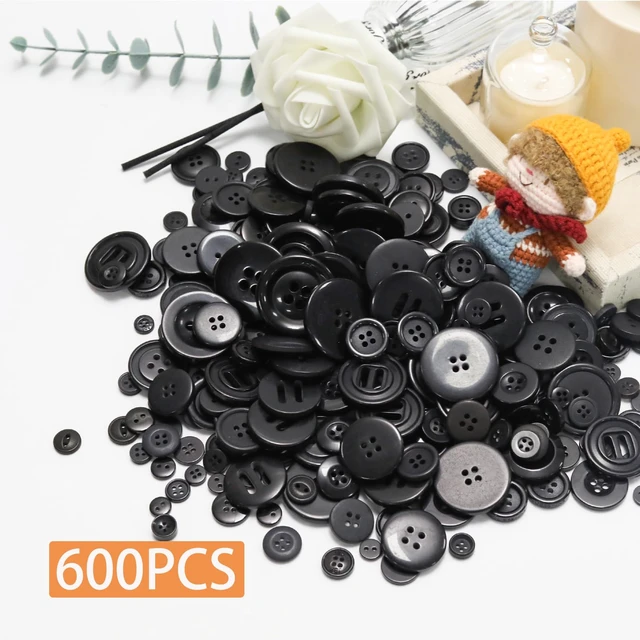 Alt view image 2 of 7 - 500-600 Pcs Black Resion Buttons for Crafts, 4 Holes Assorted Sizes Resin Buttons, for Crafting, Arts, DIY, Decoration, Sewing (Black)