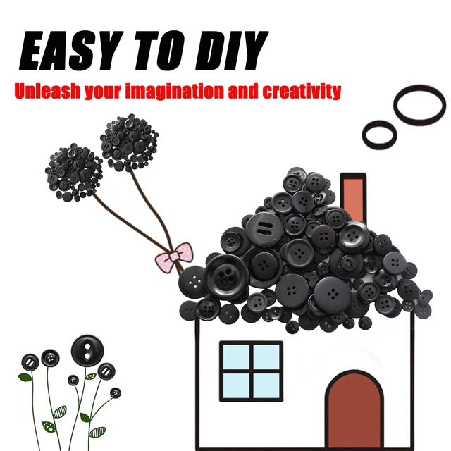 Alt view image 3 of 7 - 500-600 Pcs Black Resion Buttons for Crafts, 4 Holes Assorted Sizes Resin Buttons, for Crafting, Arts, DIY, Decoration, Sewing (Black)