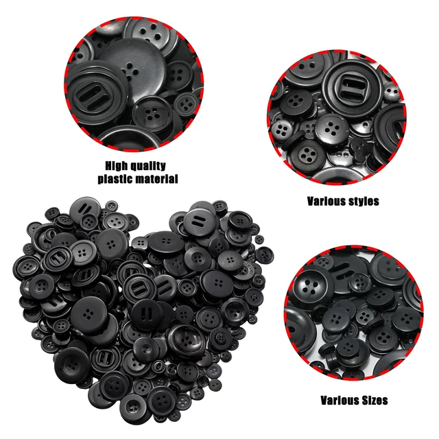 Alt view image 4 of 7 - 500-600 Pcs Black Resion Buttons for Crafts, 4 Holes Assorted Sizes Resin Buttons, for Crafting, Arts, DIY, Decoration, Sewing (Black)