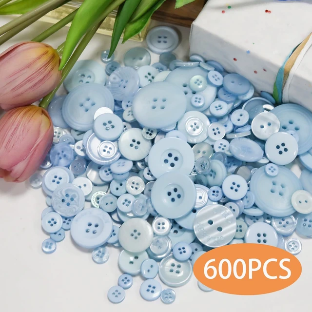 Alt view image 2 of 7 - 500-600 Pcs Blue Resion Buttons for Crafts, 4 Holes Assorted Sizes Resin Buttons, for Crafting, Arts, DIY, Decoration, Sewing (Sky Blue)