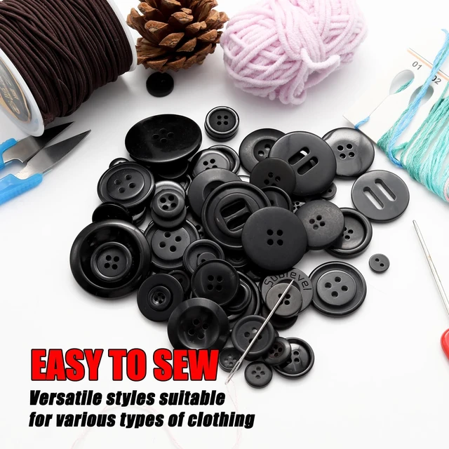 Alt view image 6 of 7 - 500-600 Pcs Black Resion Buttons for Crafts, 4 Holes Assorted Sizes Resin Buttons, for Crafting, Arts, DIY, Decoration, Sewing (Black)