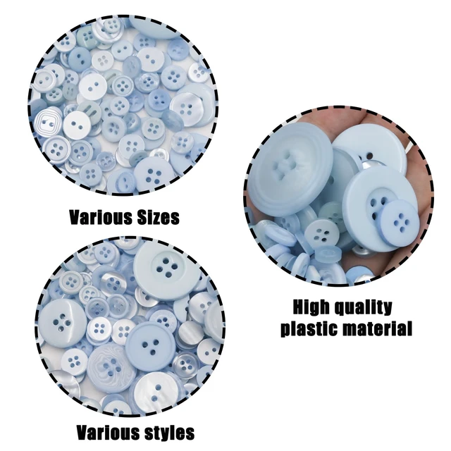 Alt view image 4 of 7 - 500-600 Pcs Blue Resion Buttons for Crafts, 4 Holes Assorted Sizes Resin Buttons, for Crafting, Arts, DIY, Decoration, Sewing (Sky Blue)