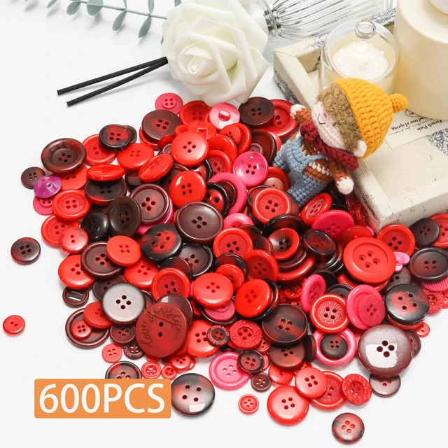 Alt view image 2 of 7 - 500-600 Pcs Red Resion Buttons for Crafts, 4 Holes Assorted Sizes Resin Buttons, for Crafting, Arts, DIY, Decoration, Sewing (Red)